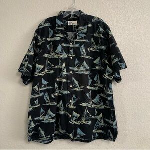Reyn Spooner Shirt Mens XL Hawaiian Sail Boat  Print Short Sleeve Button Up